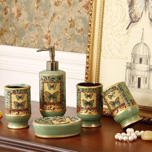 Ceramic bathroom five-piece double butterfly bath cleaning kit bathroom toiletries supplies toiletries bath ware lo810201