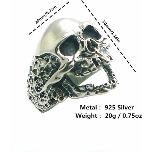 Size 7 To Size 15 Unisex 925 Silver Cool Punk Gothic Evil Demon Flaming Skull Ring Newest