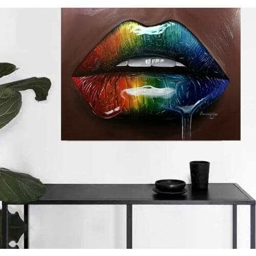 Brown And Gold Sexy Lips Oil Painting On Canvas Home Decoration Beauty Art Cuadros Poster Print Wall Art Picture For Living Room