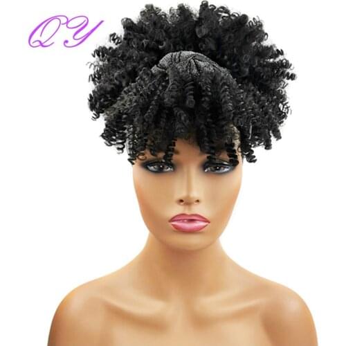 QY Hair HeadBand Wig Synthetic Wrap Head Wigs for African Women Curly Grey Turban Hair Wigs