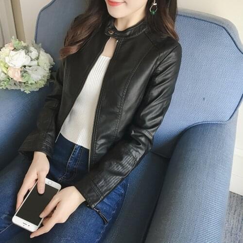 FTLZZ New Spring Faux Leather Jacket Women Slim Vintage Black Soft Motorcycle Short Jackets Lady Bomber Coat Outwear