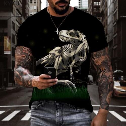 KYKU Brand Dinosaur T-shirt Men Animal Tshirts Casual Skeleton Anime Clothes Retro T-shirts 3d Mens Clothing summer New