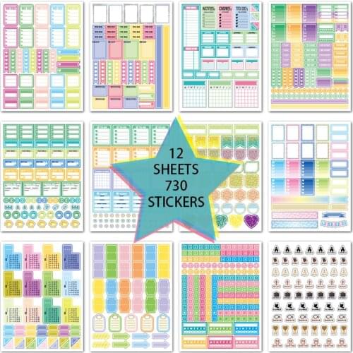 12 Sheets Planner Stickers Theme Weekly Calendar Encourage Decoration Note Stickers Planning Stationery Cute Stickers Aesthetic