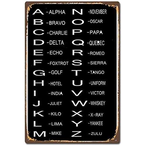 Not Applicable Phonetic Alphabet Poster Alpha Zulu Vintage Retro Metal Tin Sign 8X12 inches