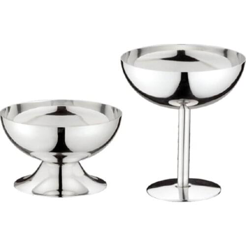 Stainless Steel Goblet Cup Ice Cream Dessert Salad Bowl Fruit Plate Snack Dish