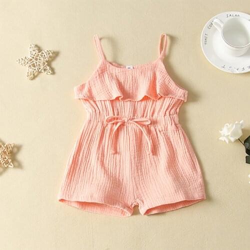 2020 new western style bowknot girls' jumpsuit summer clothes for children and children pure color trend