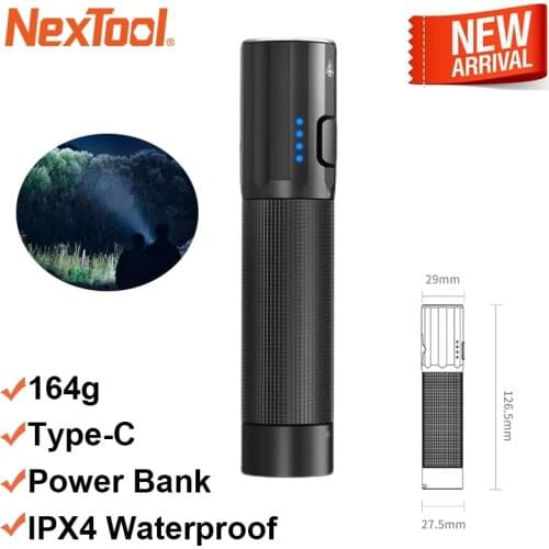 New Nextool Flashlight Xiaozhi Mini Rechargeable 1200lm IPX4 Waterproof Type-C Power Bank 164g Weight for Camping Etc