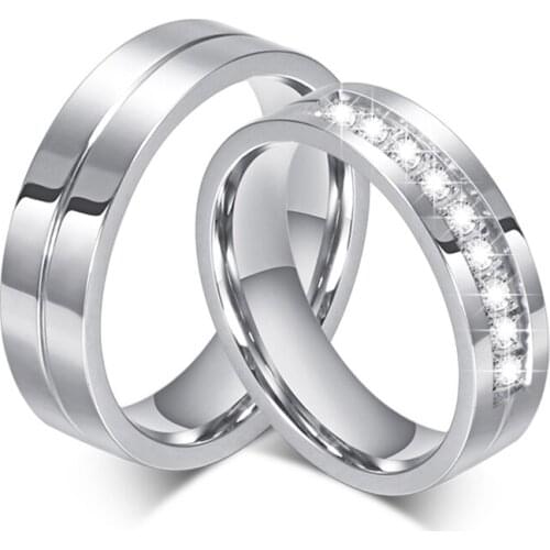 CZ Wedding Engagement Crystal Rings for Couples 316L Stainless Steel