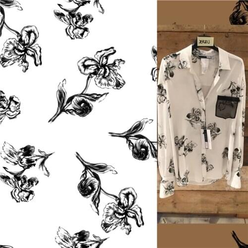 Polyester satin dress high-end lily pattern custom fashion floral printed cloth diy patchwork 129