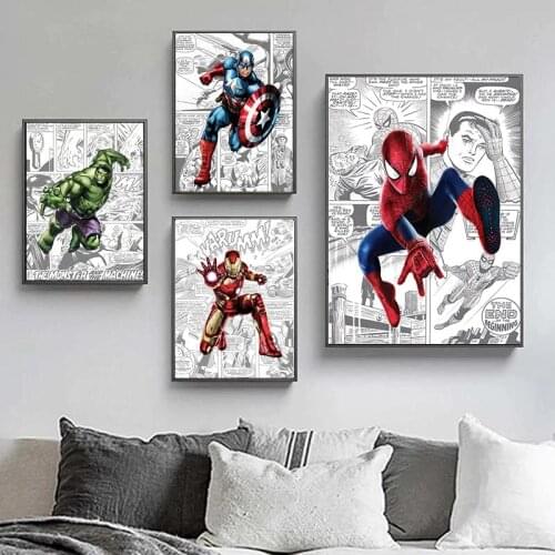 Marvel Avengers Comics Poster Anime Captain America Spiderman Canvas Painting Prints Wall Art Picture for Living Room Home Decor