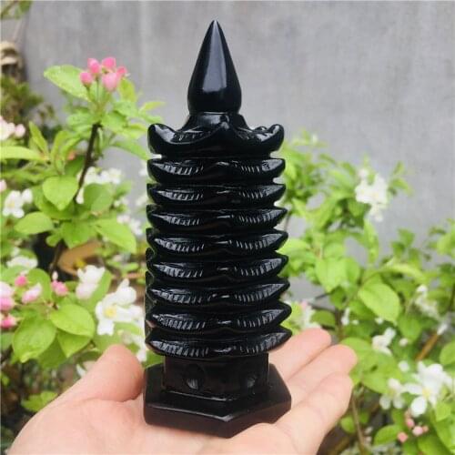 Natural Obsidian Pagoda Point Carving Wenchang Pagoda Energy and Chakra Crystal Healing Crystal