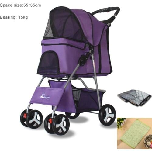 Outdoor Pet Cart Dog Cat Carrier Pet Stroller Multicolor 600D Oxford Cloth Steel Pipe High-intensity4-wheels One-key Folding