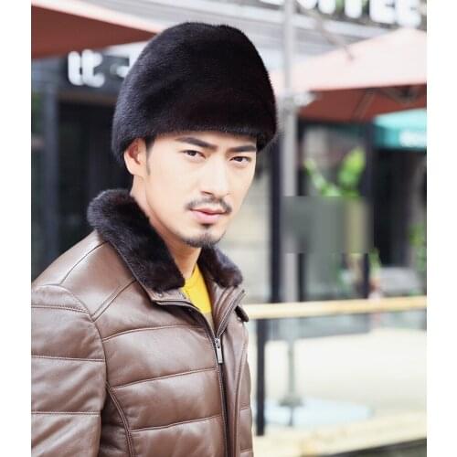 Free Shipping New Genuine Mink Fur hat Real fur cap Mens Mink fur hat Winter 2 colors Wholesale Retail OEM