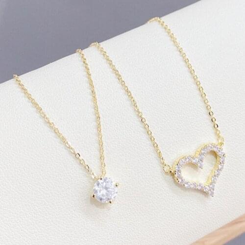 Showfay 2021 Personalized Fashion Micro-Inlaid Zircon Peach Necklace Heart-shaped Womens Dual-Use Pendant Necklace for Women