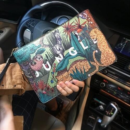 Fashion Plants Print Clutch Bags for Women Bag Personality Leather Contrast Color Street Lady Wrist Bag Couple Casual IPad Bags