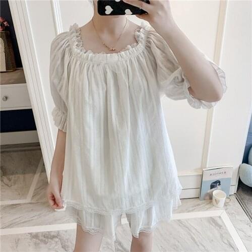 Spring Summer Korean Version Woven 100% Cotton Pajama Suit Shorts Lovely Lace Princess Homewear Lounge Negligee Pajamas пижам