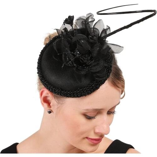Vintage Black Cocktail Event Hats Feather Derby Fascinators Chapeau Headwear Flower Bands Ladies Party Tea Headpiece Hair Clips