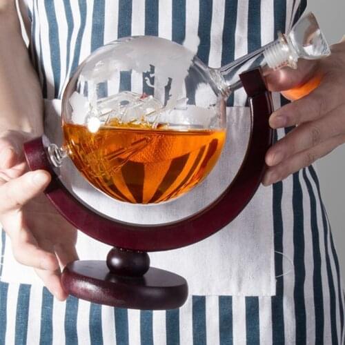 Vodka Whiskey Wine Globe Wine Glass Bottle Set Inside Fine Wood And Ship