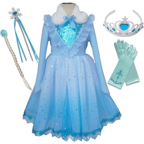 VOGUEON Elsa Dress Girls Party Vestidos Cosplay Dresses Snow Queen Costumes For Kids 2-10 Years Christmas Winter Princess Dress