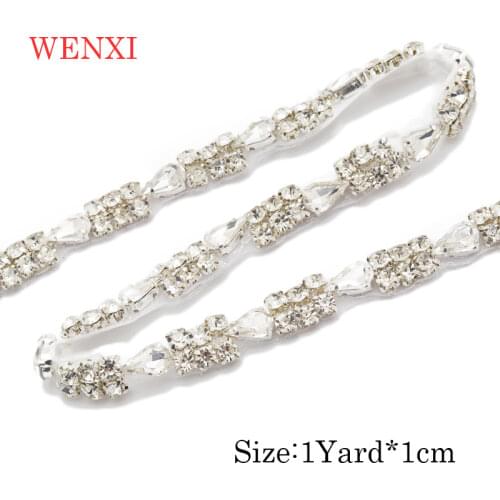 WENXI 1YARD Bridal Gown Sparkle Crystal Rhinestone Applique Accessories Trims For Wedding Dress Belt Delicacy Bridal sash WX904A