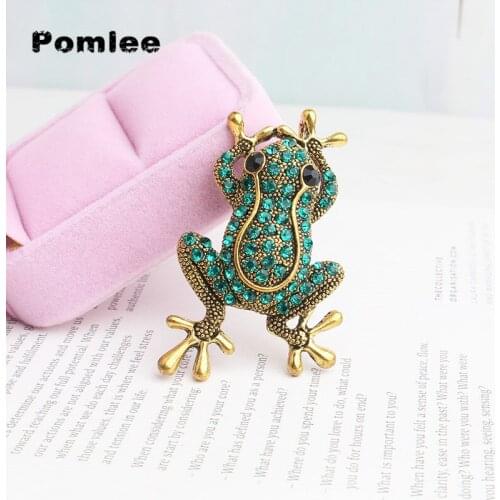 Pomlee Rhinestone Frog Brooches for Women Vintage Fashion Animal Brooch Pin Cute Vivid Carton Style Jewelry
