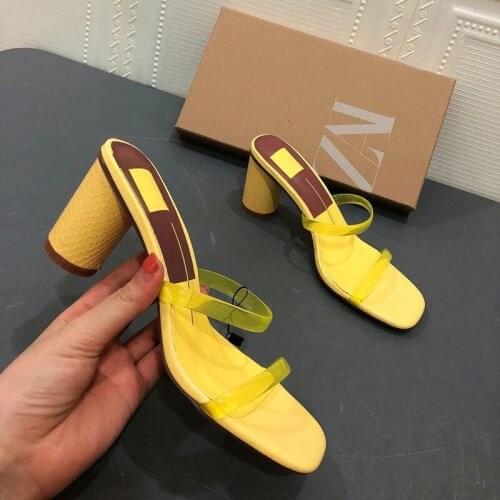 ZAR Woman 2021 Shoes High Heels Spring Summer Square Toe Yellow Sexy Outer Wear Muller Sandals And Slippers Women Plus Size 43