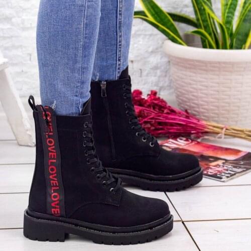 Tonar Halenx Black Nubuck Women 'S Boots Lace-Up Zipper New Season Comfortable and Stylish