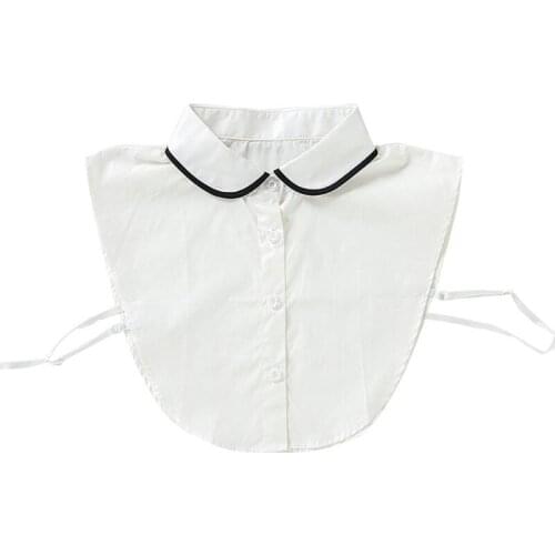 Women Winter Autumn Black Round Lapel Fake Collar Button Down Square Neckline Sweater Detachable Half-Shirt Blouse