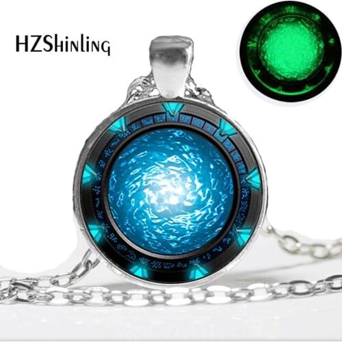 Glow in the dark Necklace Pendants, Stargate Portal Atlantis Necklace Art Photo Glass Glowing Jewelry Glowing Necklace