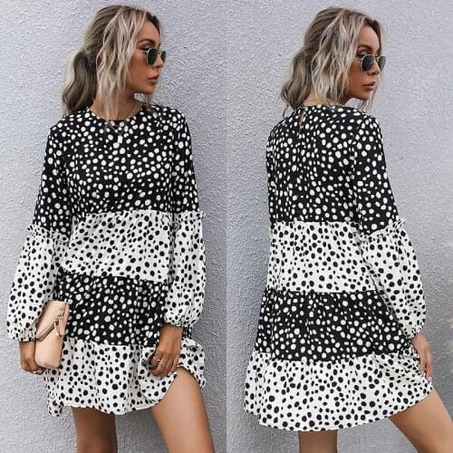 2021 spring loose chiffon zebra print long-sleeved dress with wood ears for women