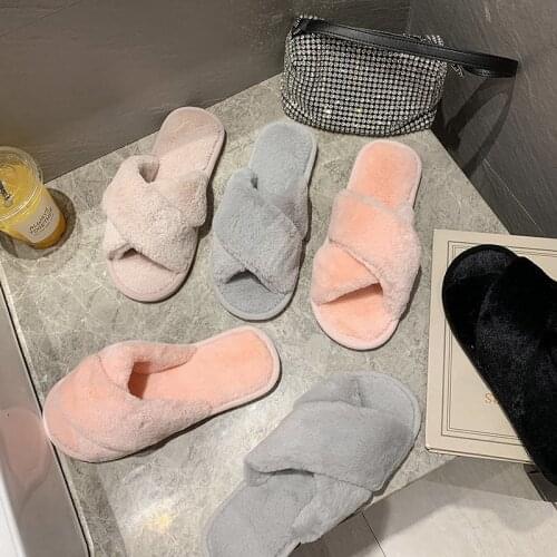 Winter Women Home Slippers Warm Faux Fur Fashion Shoes Woman Slip on Flats Designer Ladies Furry Slippers Female Slides Indoor