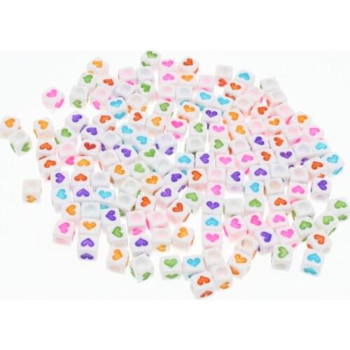CHONGAI 100Pcs Love Heart Acrylic Beads Cube Loose Spacer Beads For Jewelry Making Handmade Diy Bracelet Necklace 6mm