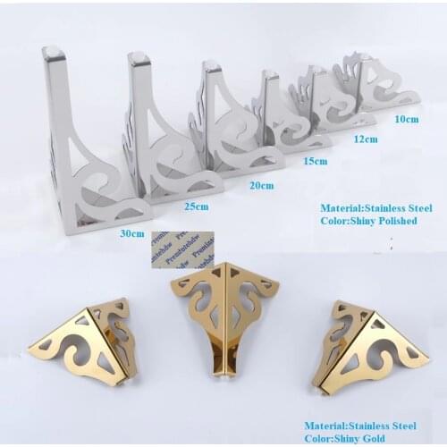 2Pcs Polished Gold Stainless Steel Furniture Sofa Couch Cabinet Coffee Table Leg Feet European Flower Vine Pattern