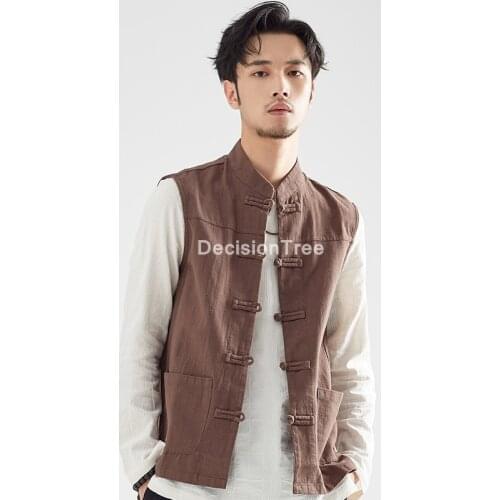 2021 chinese clothes for men male linen cotton loose vest traditional kung fu outfit hanfu vest wu shu tank tops streetwear