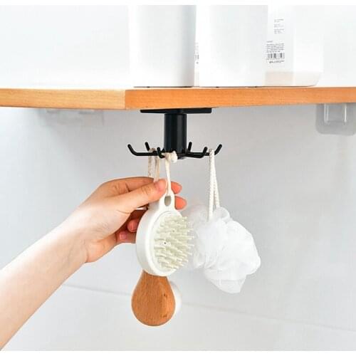 6-claw rotating storage hook Kitchen Gadgets Accessories Bath Hook Wall Mounted 360° Rotating Coat Hanger Universal hook New