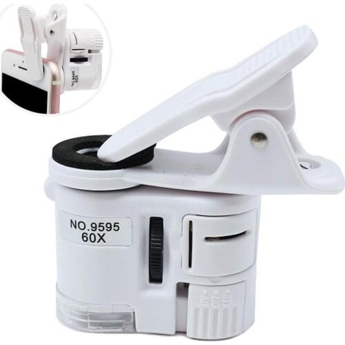 9595W 60X LED Phone Clip Magnifying Glass Jewellery Antiques Identification Magnifier For Identification Jewelry Mini Microscope