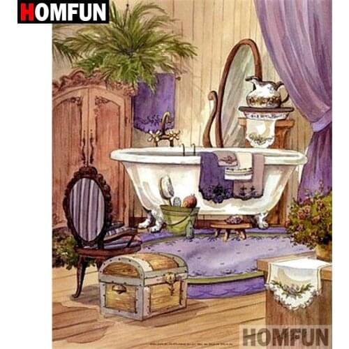 HOMFUN 5D DIY Diamond Painting Full Square/Round Drill "Bathroom view" Embroidery Cross Stitch gift Home Decor Gift A09164