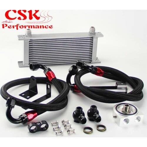 Aluminum 16 Row Engine Oil Cooler w/ Filter Adapter Kit Fits For Honda S2000 F20 F22 Black/Silver