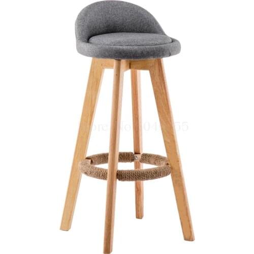 Solid wood bar stool European bar chair retro rotating high stool creative modern minimalist back bar stool