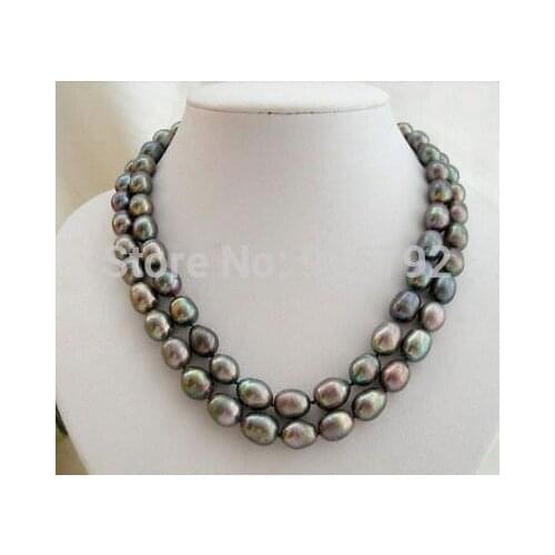 Free shipping YH@CS >LONGER ONE STRAND 32" 9-11MM NATURAL TAHITIAN BLACK CHOCOLATE PEARL NECKLACE