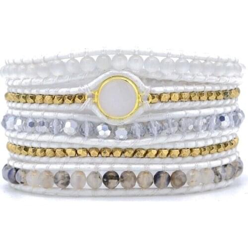Bohemia Crystal Non-Leather Bracelet Natural Stone 5X Wrap Bracelet Jewelry For Gifts PROSPERITY WHITE WRAP BRACELET