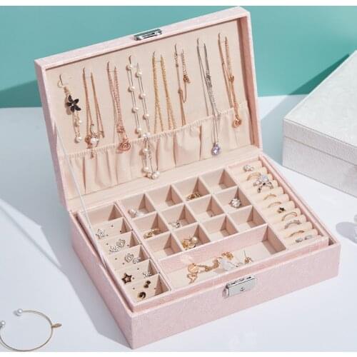 Newly Jewelry Storage Box Creative Leather Portable Multi-layer Makeup Storage Box PU Watch Box Necklace Holder