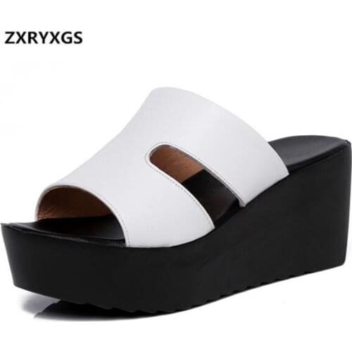 2020 New Summer Genuine Leather Shoes Fashion Sandals Woman Shoes Comfort Wedges Sandals Non-slip Platform Shoes Women Slippers