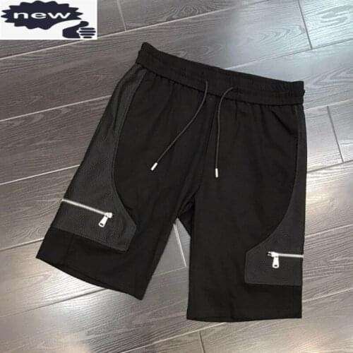 Summer New Black Men Double Zip Breathable Cotton Casual Sweatpants Elastic Waist Outdoor Beach Knee-Length Shorts Male