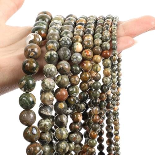 Natural Stone Beads Smooth Old Bird Stone Green Round Loose Spacer Bead For Jewelry Making Bracelets Necklace DIY 4/6/8/10/12MM