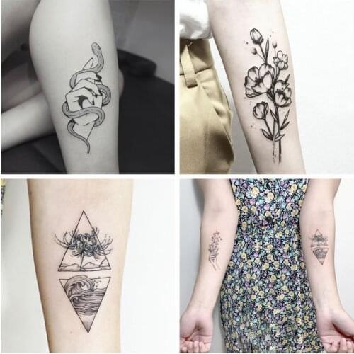 Black White Flowers Water Transfer Tattoo Stickers Women Body Chest Art Temporary Tattoo Girl Waist Bracelet Flash Tatoos Flower