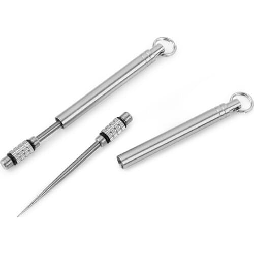 Titanium Toothpick Holder Keychain - Metal Travel Multi Tool Kit Key Chain Pocket Tooth Pick Case for Camping Outdoor Picnic