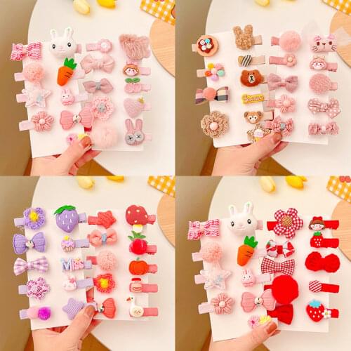5/10 Pcs/Set Baby Girl Cute Cartoon Flower Bow Ornament Hair Clips Children Lovely Sweet Barrettes Hairpins Kid Hair Accessories