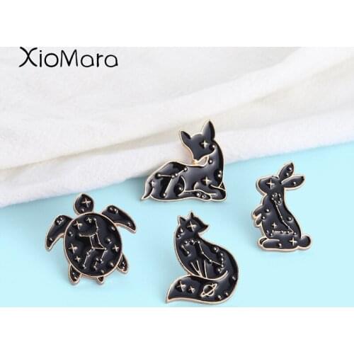 Constellation Animal Enamel Pin Black Golden Fox Rabbit Deer Sea Turtle Badges Brooches for Women Gift for Friends
