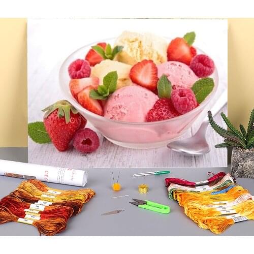Fruit Strawberry Printed 11CT Cross Stitch Complete Kit DIY Embroidery DMC Threads Knitting Needlework Handicraft Magic